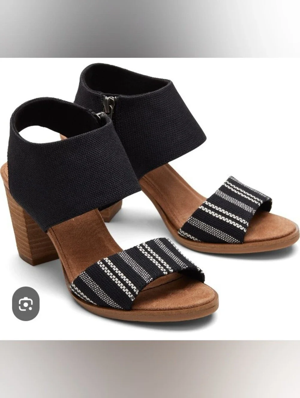 Toms Black Ankle-Cuff Striped Open-Toe Sandal